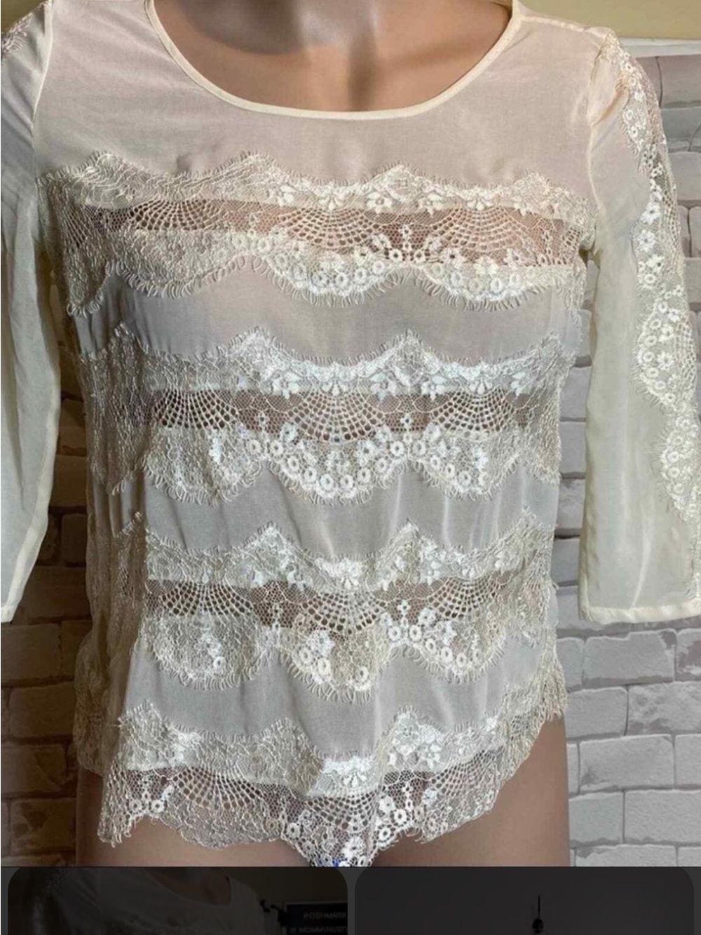 Lucky Brand Cream Lace Layered Blouse